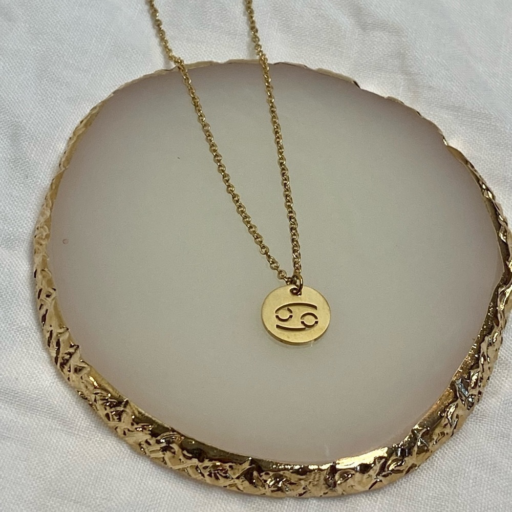 CANCER Coin‎ Necklace | Dainty GOLD Zodiac Pendant Chain pendant